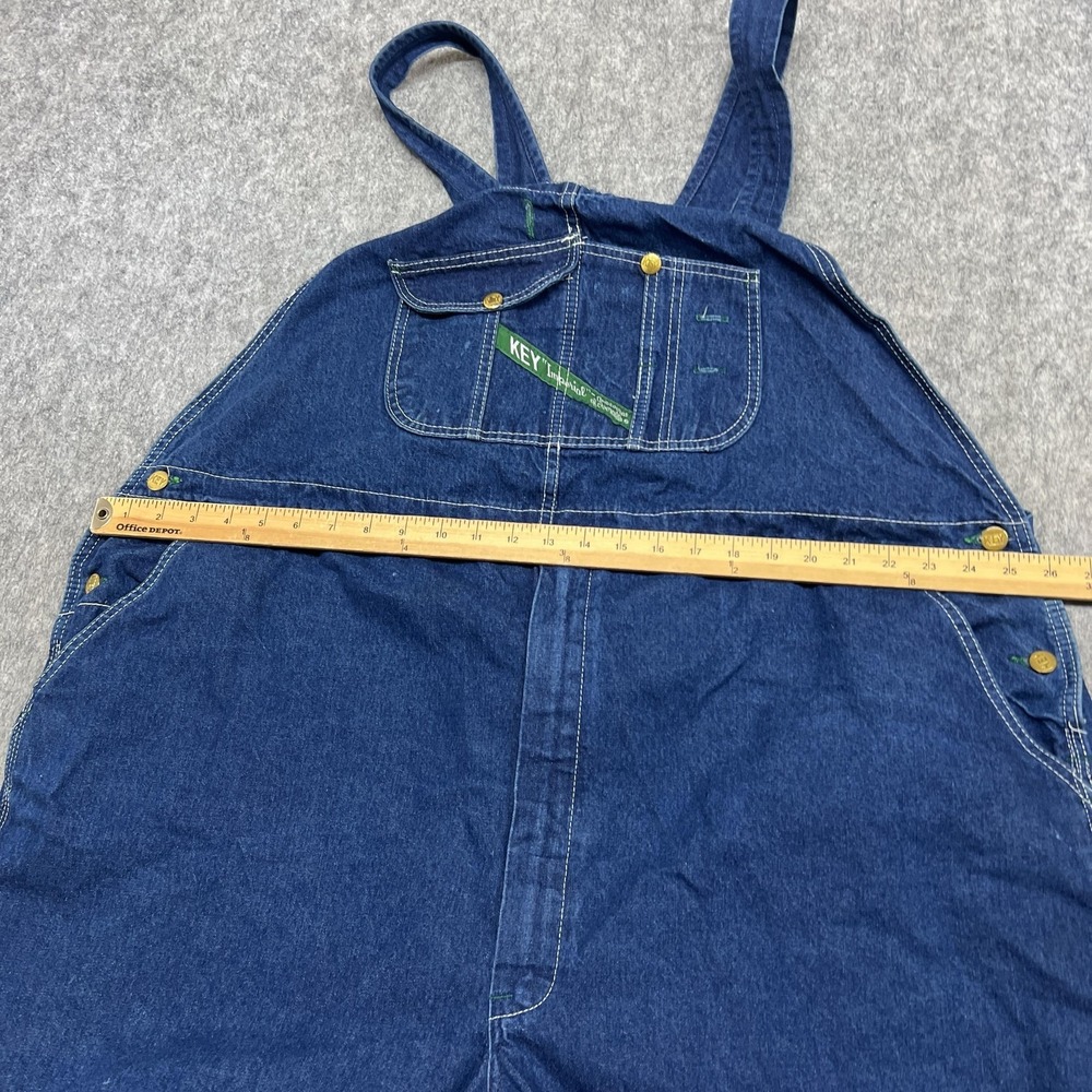 Key Imperial Bib Overalls Mens 52x30 Blue Denim Relaxed Fit Big Tall Workwear - Picture 13 of 16